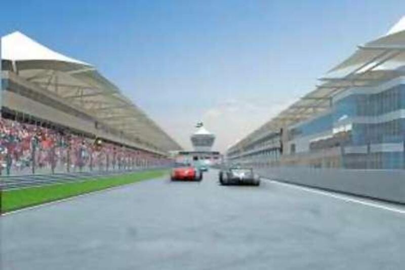 This artist's rendering shows the start line of the Yas Island Formula 1 track. 