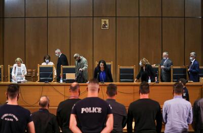 A general view of the courtroom ahead of a trial of leaders and members of the far-right Golden Dawn party at a court in Athens, Greece, October 7, 2020. REUTERS/Alkis Konstantinidis     TPX IMAGES OF THE DAY