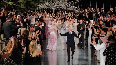 Giorgio Armani on the catwalk for the finale of his One Night Only show in Dubai. Photos: Armani