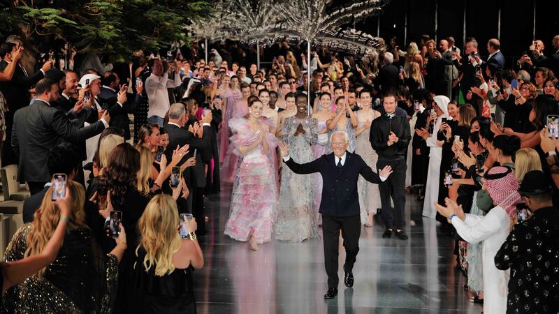 Giorgio Armani on the runway for the finale of his One Night Only show in Dubai in October. Photos: Armani