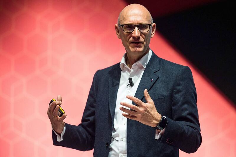 Chief executive of Deutsche Telekom Timotheus Hottges speaks during a keynote conference. David Ramos / Getty Images