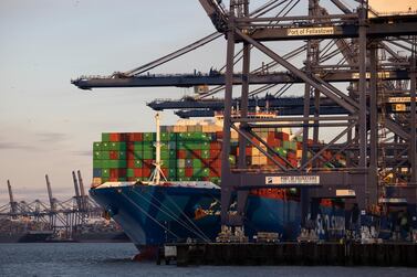 The CSCL Mercury is loaded before departure from Felixtowe Port. While Brexit stockpiling is disrupting UK ports, shipping challenges are a global phenomenon due to the pandemic. Getty Images