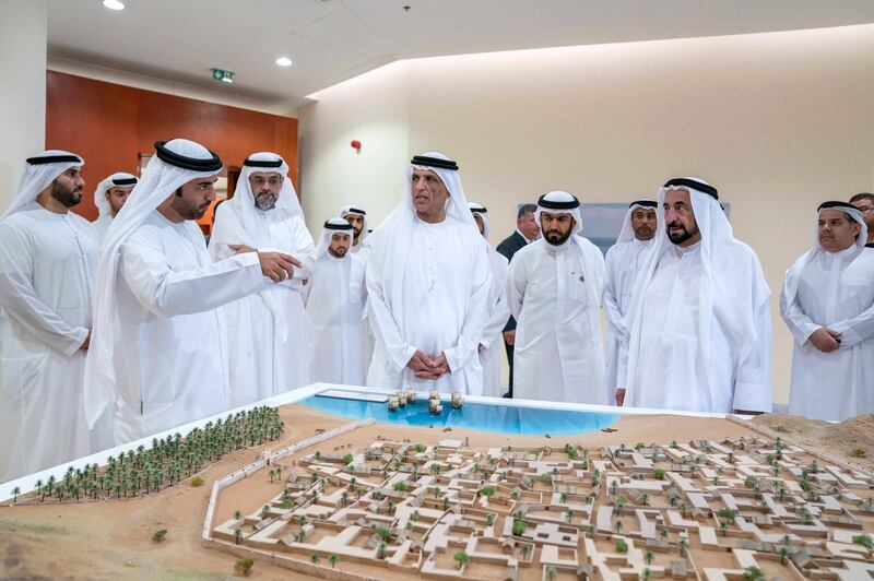 The Ruler of Sharjah laying the foundation stone of the Maritime Academy and unveiling a number of monuments and archaeological buildings in Khor Fakkan.