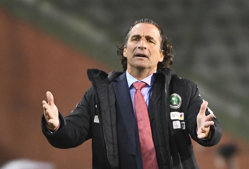 Saudi Arabia coach Juan Antonio Pizzi reacts during a frienldy match between Belgium and Saudi Arabia at the King Baudouin Stadium in Brussels on March 27, 2018.   / AFP PHOTO / Emmanuel DUNAND