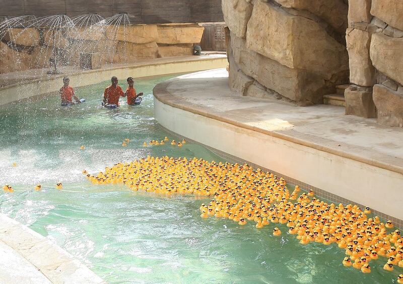 More than 2,000 thousand rubber ducks race for charity raising over Dh60,000 for the Make-A-Wish UAE Foundation at Yas Waterworld in Abu Dhabi. Ravindranath K / The National