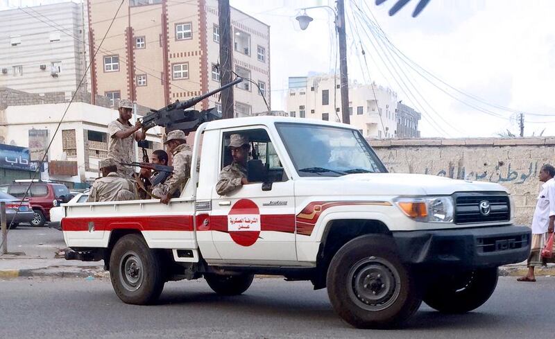 Troops spread out across Aden province early on January 30,2016, as part of efforts to boost security following a series of extremist attacks. Mohammed Al Qalisi for The National
