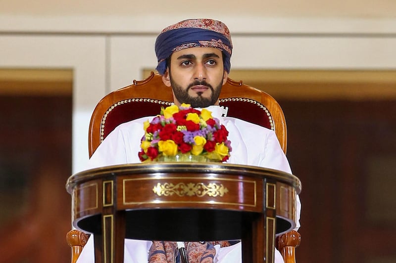 Omani Minister of Sport Sayyid Dhi Yazan bin Haitham attends the Sultan Qaboos Cup final between Dhofar and Al-Orouba at the Rustaq Sports Complex west of the Omani capital Muscat on November 29, 2020. (Photo by Haitham AL-SHUKAIRI / AFP)