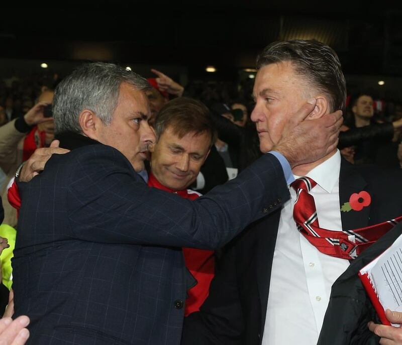 Louis van Gaal, right, has been sacked as Manchester United manager. He is tipped to be replaced by Jose Mourinho, left. John Peters / Getty Images