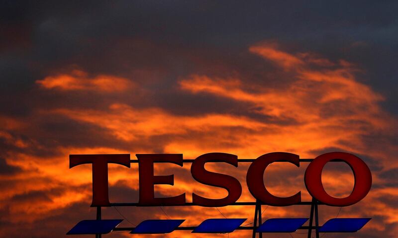 FILE PHOTO: A company logo is pictured outside a Tesco supermarket in Altrincham, Britain April 16, 2016. REUTERS/Phil Noble/File Photo