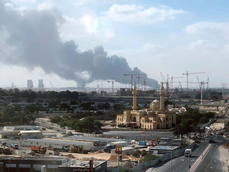 Smoke is seen in the direction of Jebel Ali in Dubai. James O’Hara / The National