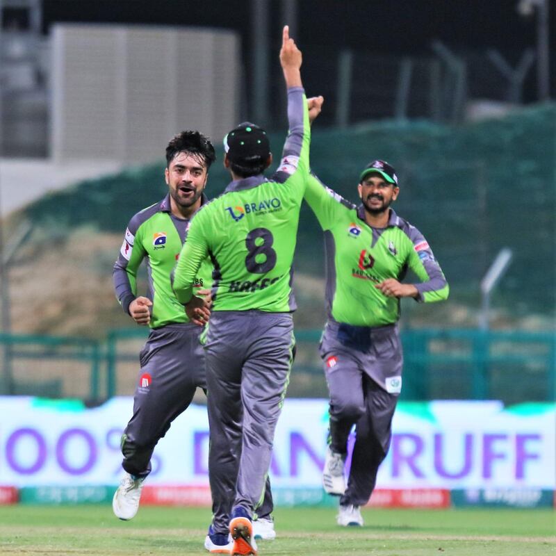 Rashid Khan took five for 20 as Lahore Qalandars beat Peshawar Zalmi by 10 runs at the Zayed Cricket Stadium. Courtesy PCB