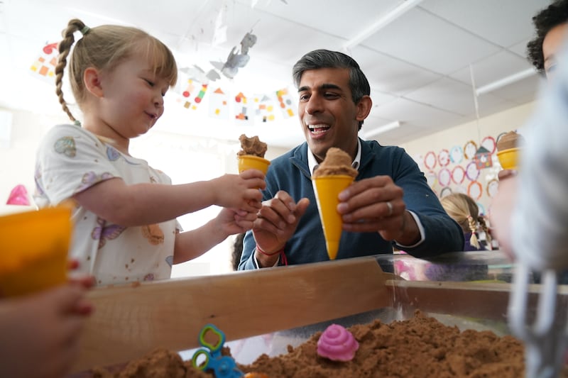 Mr Sunak, during a visit to Imagination Childcare, in Swindon, Wiltshire, while on the election campaign trail. PA