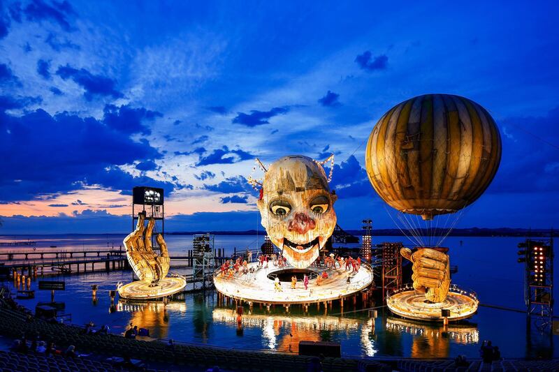 The lake stage Seebuehne during a rehearsal of the opera Rigoletto by Giuseppe Verdi as part of the Bregenz Festival at Lake Constance, in Bregenz, Austria. EPA