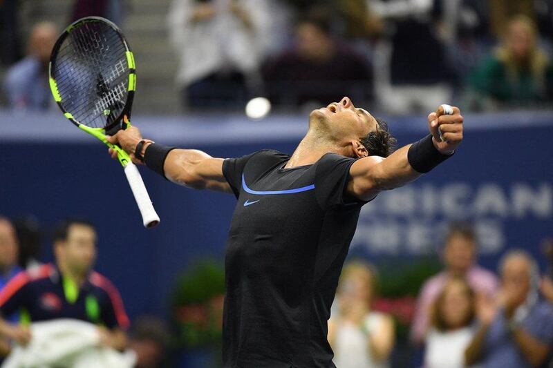 Rafael Nadal celebrates victory at the end of his US Open third round match against Andrey Kuznetsov. Mike Hewitt / Getty Images / AFP