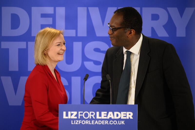 Then as Secretary of State for Business, Energy and Industrial Strategy, Mr Kwarteng introduces Ms Truss as she launches her campaign to become the next prime minister in July. Getty Images