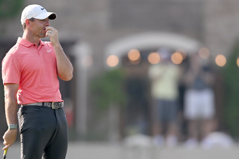 Rory McIlroy on the 14th hole during day three of the DP World Tour Championship on the Earth Course at Jumeirah Golf Estates on November 19, 2022 in Dubai. Getty