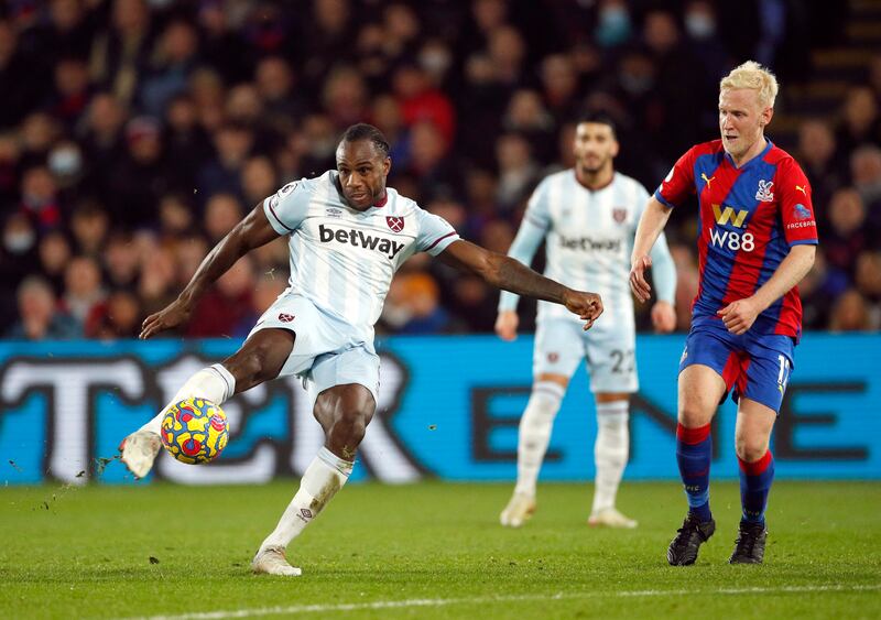 West Ham United's Michail Antonio shoots at goal. Reuters