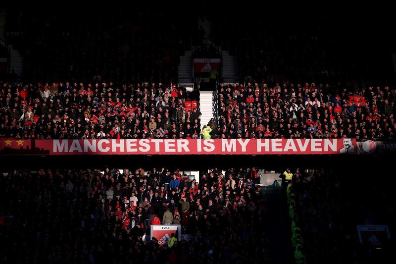 A banner is seen in the stands during the Premier League match between Manchester United and Everton FC. Getty Images