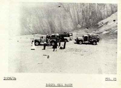 Dodge Power Wagons in the deserts of Abu Dhabi. The vehicle and its rival, Land Rover, were being tested by the British. Courtesy Arabian Gulf Digital Archive