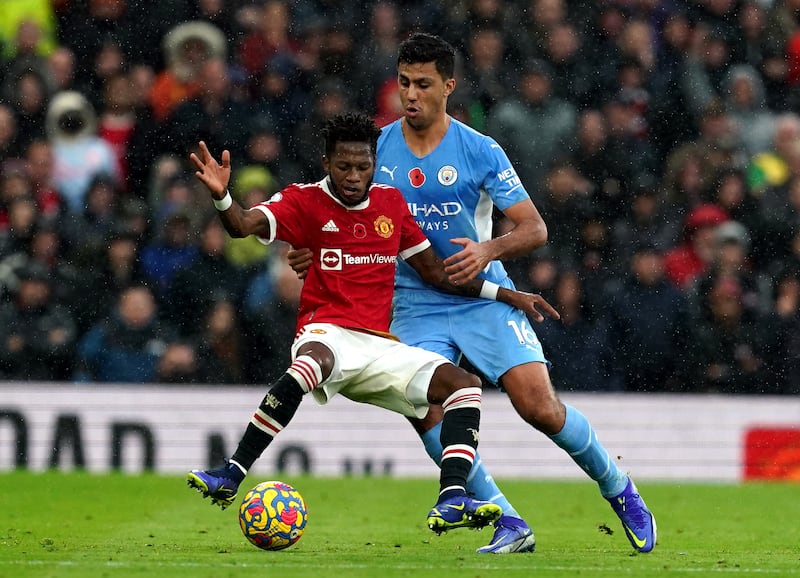 Centre midfield: Rodri (Manchester City) – Helped run the game at Old Trafford as City’s band of central midfielders dominated possession and eluded United. PA