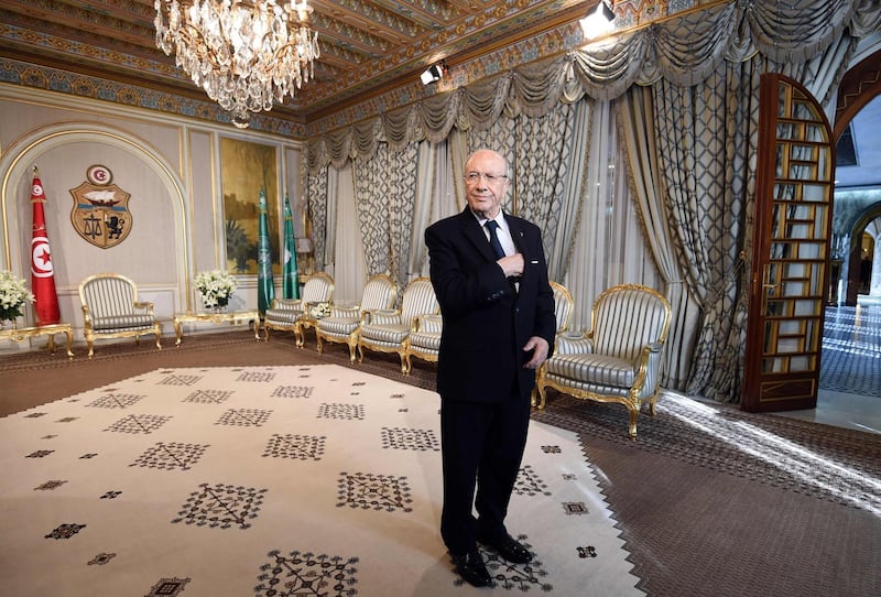 Tunisian President Beji Ceid Essebsi stands on January 4, 2015. He was Tunisia's first democratically elected president, having won office in 2014. AFP