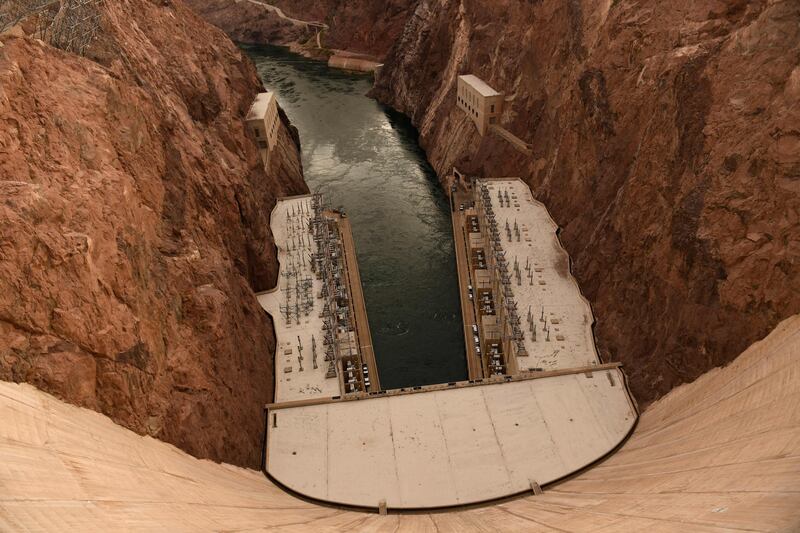 Hydroelectric power generation equipment at the bottom of the Hoover Dam during the western drought. AFP