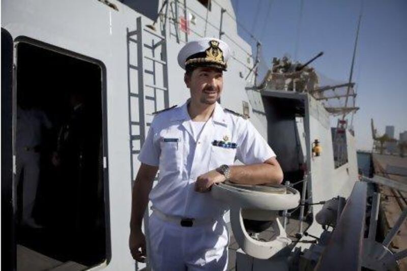 Commander Massimiliano Lauretti onboard his ship, the Cigala Fulgosi, an Italian corvette class stealth patrol vessel as it docks at the Port Zayed in Abu Dhabi, on Feb. 4, 2013. Silvia Razgova / The National