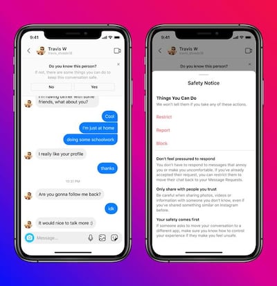 Instagram is introducing new features prompting teens to be more cautious about interactions in DMs. Courtesy Instagram 
