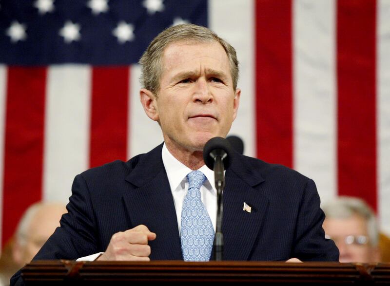 January 29, 2002: US President George Bush identifies Iraq, Iran and North Korea as part of an 'axis of evil' in his State of the Union address. 'States like these, and their terrorist allies, constitute an axis of evil, arming to threaten the peace of the world. By seeking weapons of mass destruction, these regimes pose a grave and growing danger,' he says. Getty