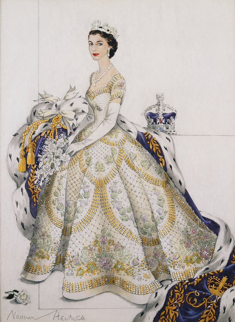 Norman Hartnell's sketch for the design chosen to be Queen Elizabeth II's coronation dress. Photo: The Royal Collections