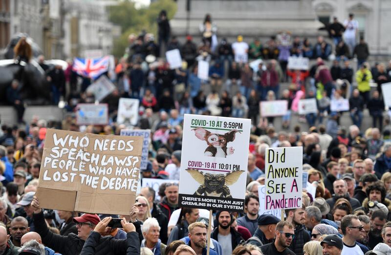 People attend a 'We Do Not Consent' rally at Trafalgar Square.  EPA