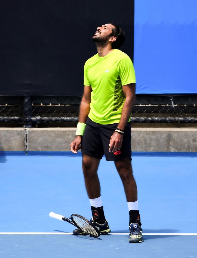 Pakistan tennis player Aisam-ul-Haq Qureshi reacts during a practice session in Melbourne. AFP