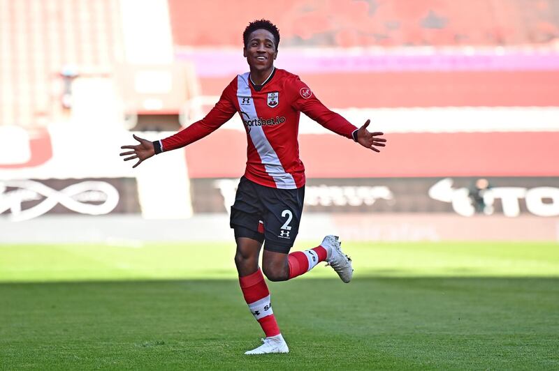 Kyle Walker-Peters celebrates after Arsenal's Brazilian defender Gabriel scored an own goal. AFP