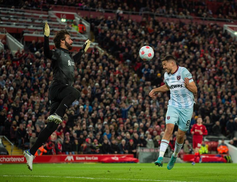 LIVERPOOL RATINGS: Alisson Becker - 7. The Brazilian needed to be alert as West Ham created chances. He made good stops from Antonio and Soucek and used the ball effectively. AFP