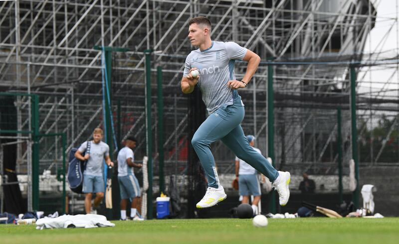 Matthew Potts of England bowls during a nets session at Old Trafford. Getty