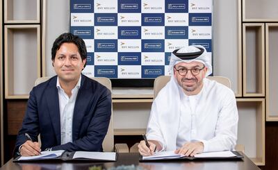 Akash Shah, chief growth officer at BNY Mellon and Ahmed Al Qassim, group head of corporate and institutional banking of Emirates NBD. Photo: BNY Mellon