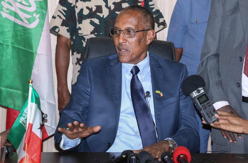 Newly elected Somaliland's President Muse Bihi Abdi from the ruling Kulmiye Party speaks during press conference in Hargeisa, Somaliland, on November 21, 2017.
Muse Bihi from the ruling Kulmiye party was on November 21 declared the winner of last week's presidential poll in the self-proclaimed state of Somaliland, election officials said. / AFP PHOTO / STR