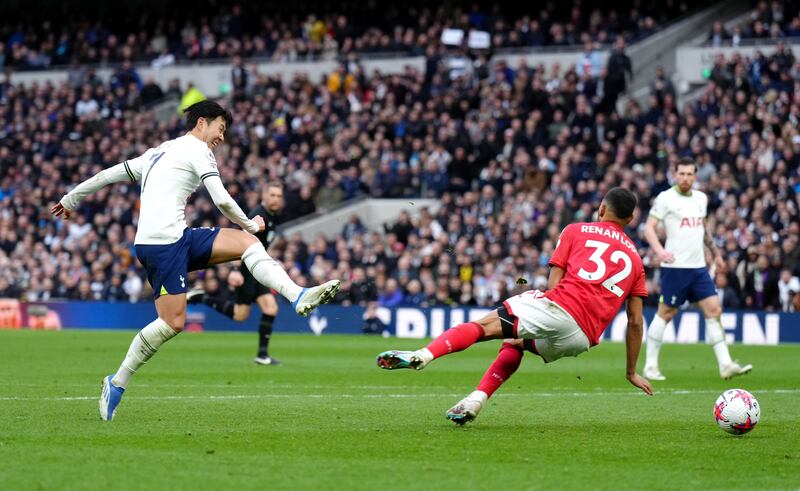 Son Heung-min has a shot on goal. PA