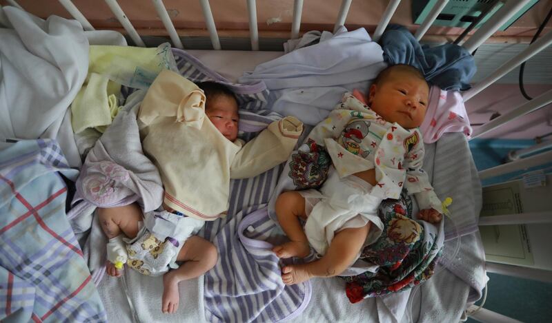 Rescued twin newborn babies receive medical care in a hospital a day after the complex attack at MSF hospital, in Kabul, Afghanistan.  EPA