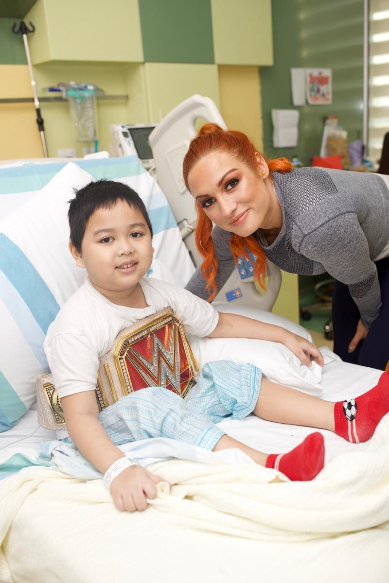 WWE superstar Becky Lynch visited the Al Jalila Children’s Hospital while she was in town for the Dubai Fitness Challenge. Courtesy Dubai Fitness Challenge