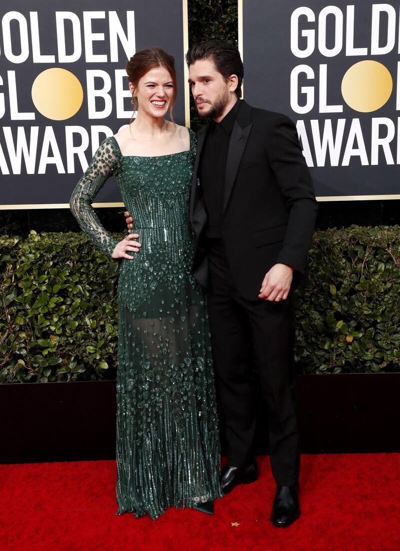 Rose Leslie and Kit Harington arrive for the 77th annual Golden Globe Awards ceremony.  EPA