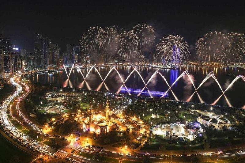 Sharjah’s firework display lights up the sky at Al Majaz Waterfront. Courtesy National Network Communications