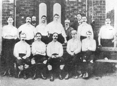 1889:  Preston North End Football Club, back row; Mills, Roberts, Graham, Holmes, Russell, Howarth, Drummond. Front row; Thompson, Dewhurst, Goodall, Ross, Gordon.  (Photo by Hulton Archive/Getty Images)