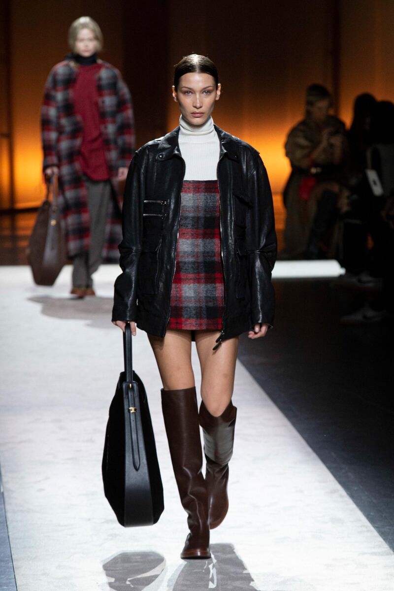 Bella Hadid presents a creation by Tod's during Milan Fashion Week on February 21, 2020. EPA