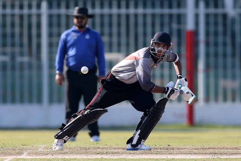 In this file photo from December 29, 2013 Chirag Suri of UAE plays a shot in the ACC U19 Asia Cup 2014 cricket match against Pakistan at Sharjah Cricket Stadium. Pawan Singh / The National