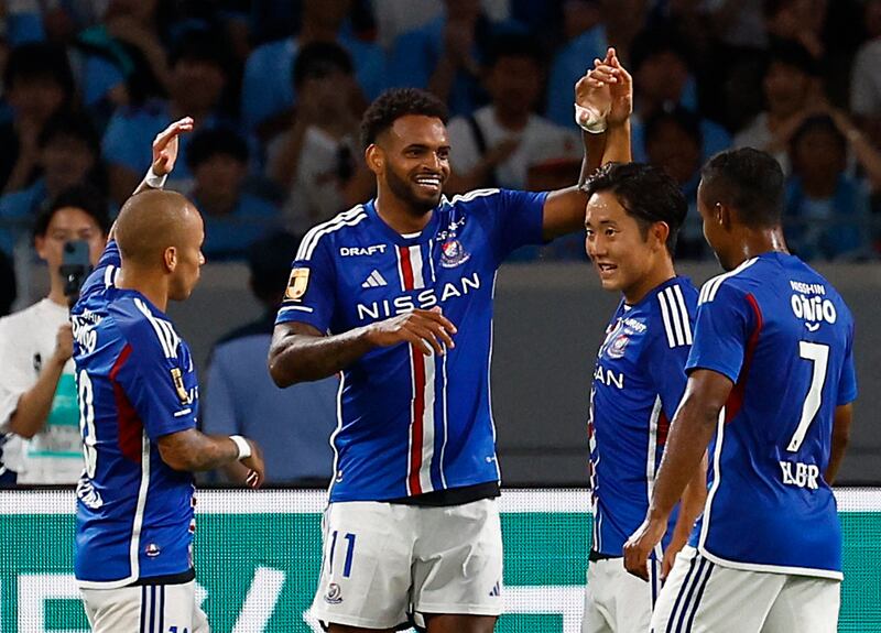 Yokohama F Marinos' Anderson Lopes celebrates scoring their first goal. Reuters