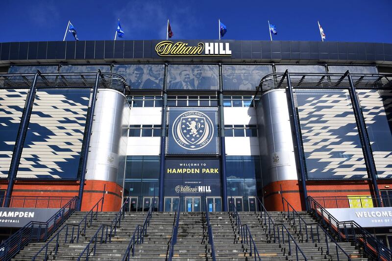 Hampden Park stadium is pictured in Glasgow on March 25, 2021. (Photo by Andy Buchanan / AFP)