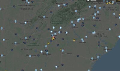 The airspace over Atlanta on Sunday, March 29. Courtesy FlightRadar24.