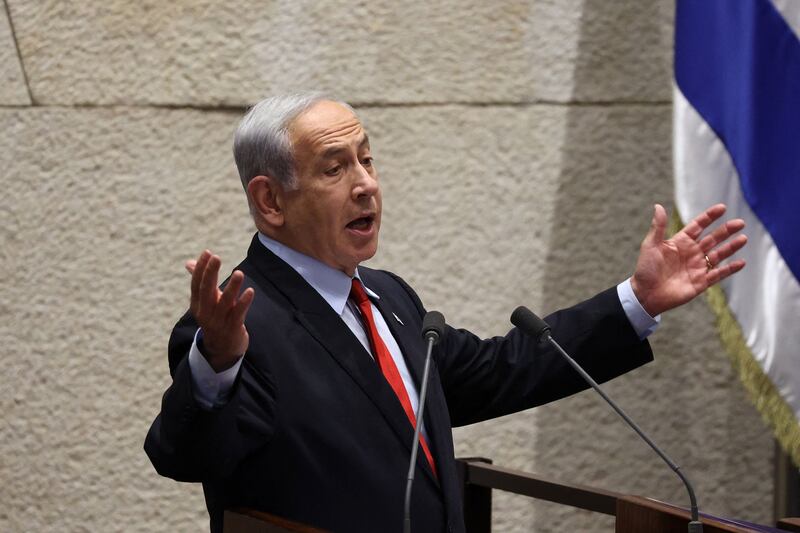 Israeli Prime Minister Benjamin Netanyahu speaks at a parliamentary session on Tuesday. AFP