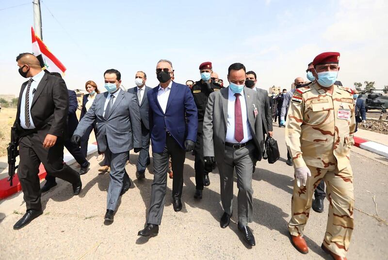 Prime Minister Mustafa Al Kadhimi officially opens the Al Hurriya or Freedom Bridge crossing the Tigris river to Mosul's old city. Iraqi PM Media Office HO 